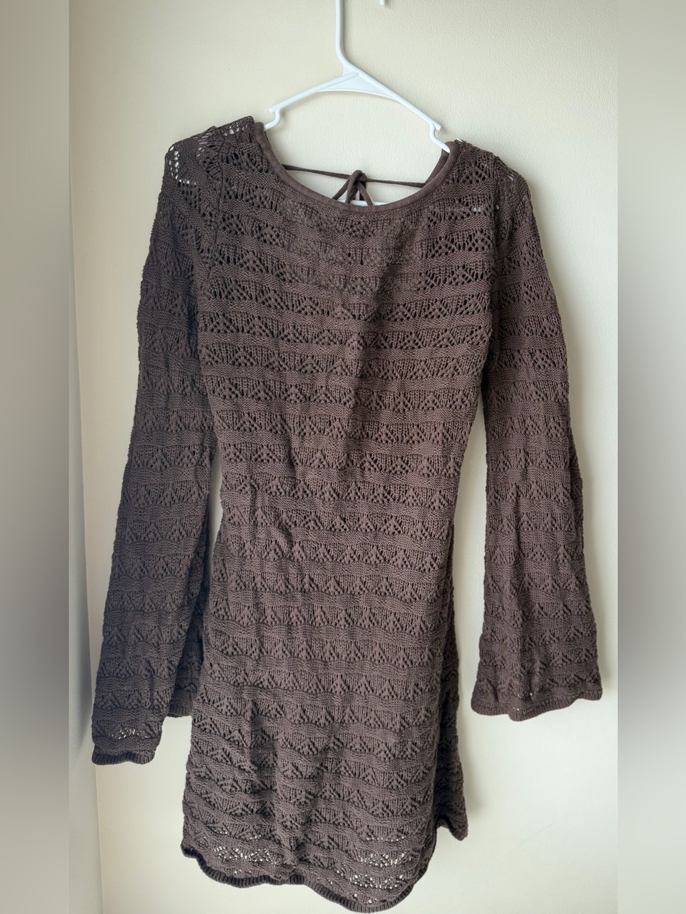 Brown Crochet Long Sleeve Women’s Dress